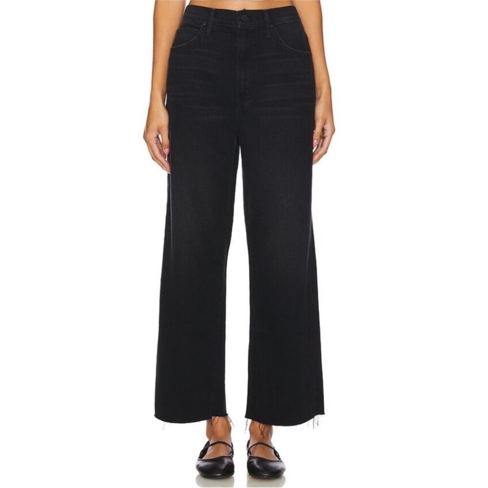 MOTHER Black Wide Leg Cropped Jeans